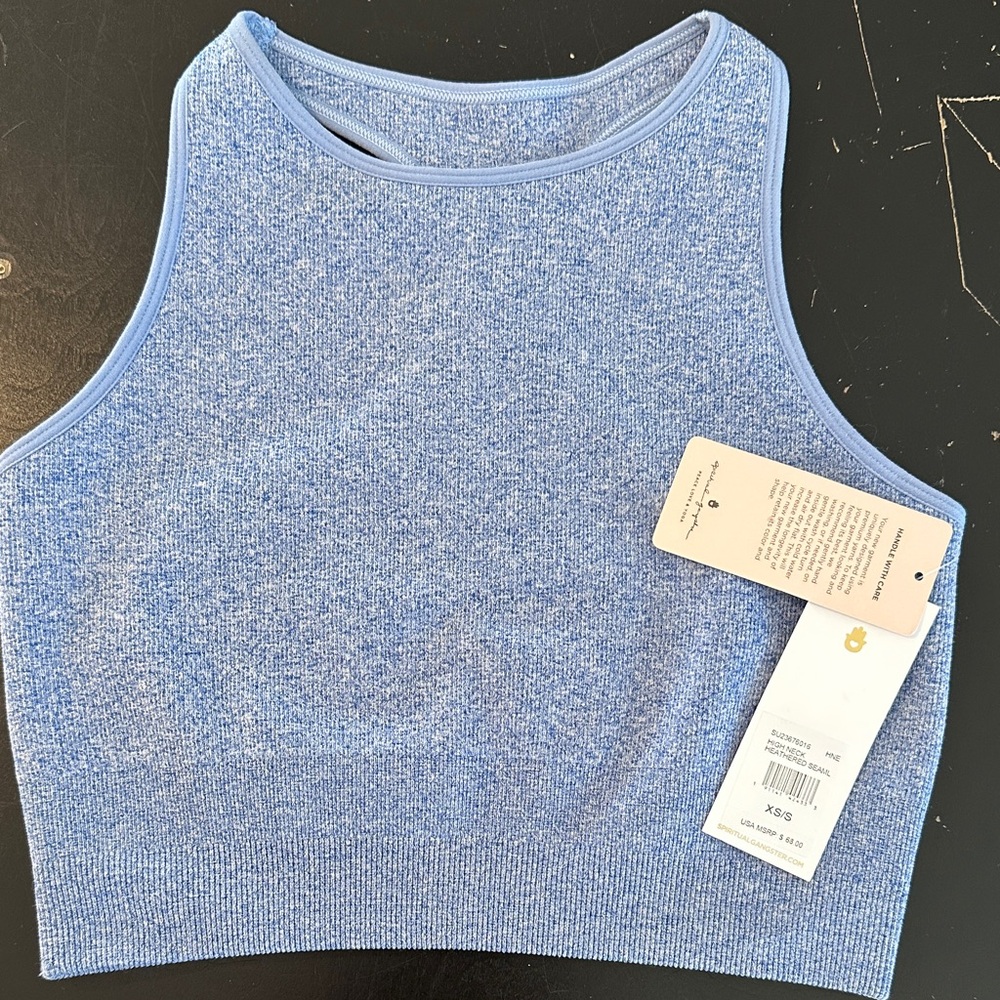 Spiritual Gangster Heathered Light Blue Cropped Tank